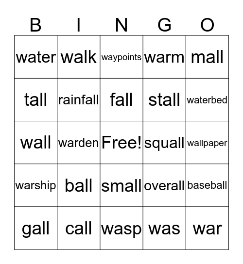 all/wa Bingo Card