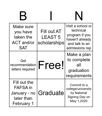 Path to College BINGO Card