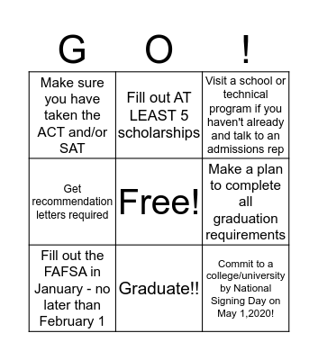 Path to College (Ready, Set...) Bingo Card