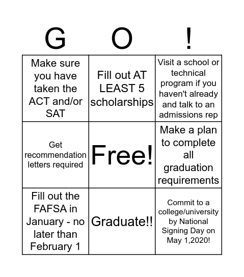 Path to College (Ready, Set...) Bingo Card