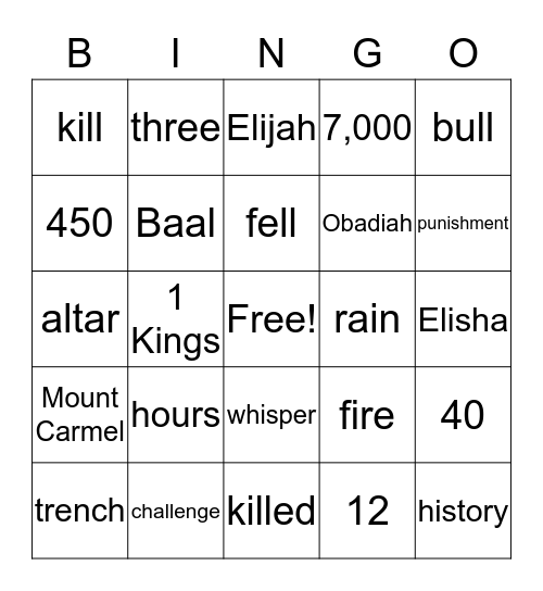 Elijah at Mount Carmel Bingo Card