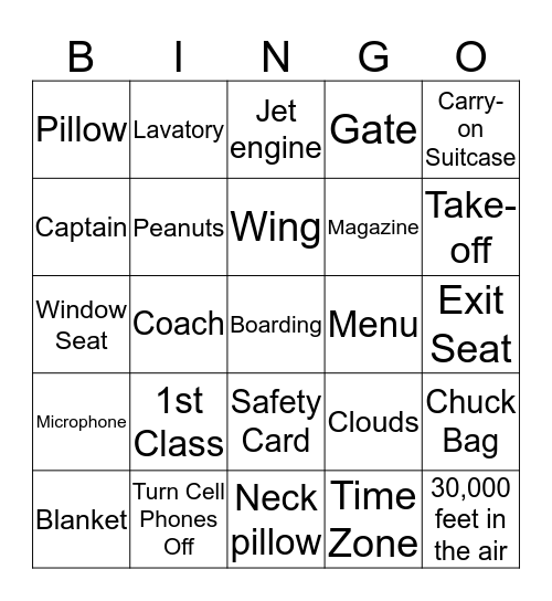 Airplane Bingo Card