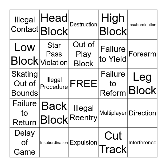 Penalties Bingo Card