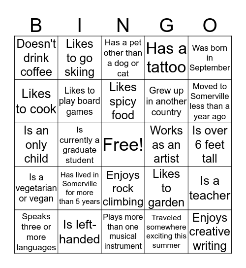 Find someone who… Bingo Card