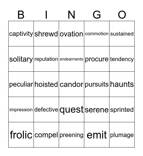 Trumpet of the Swan - vocabulary Bingo Card