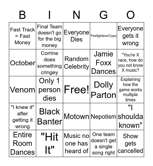 Beat Shazam Bingo Card