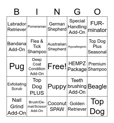 Grooming Bingo! Bingo Card