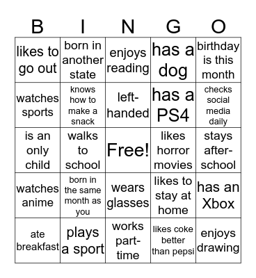 Bingo Ice Breaker Bingo Card