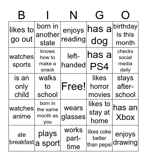 Bingo Ice Breaker Bingo Card