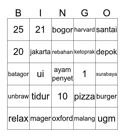 Untitled Bingo Card