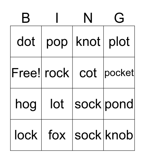 Short o Bingo Card