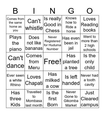 Get to know someone Bingo Card