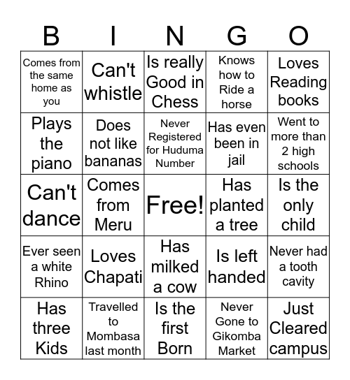 Get to know someone Bingo Card