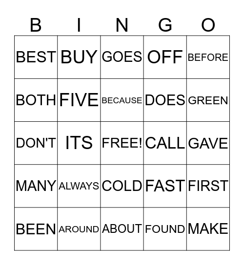 Untitled Bingo Card