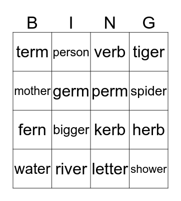 /er/ Bingo Card