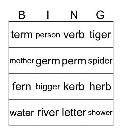 /er/ Bingo Card
