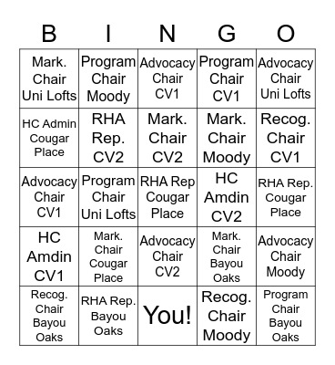 Hall Council Bingo Card