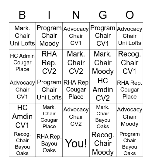 Hall Council Bingo Card