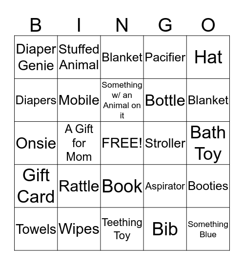 Molisha & Baby Gift Bingo Card