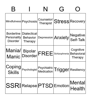 Mental Health Bingo Card