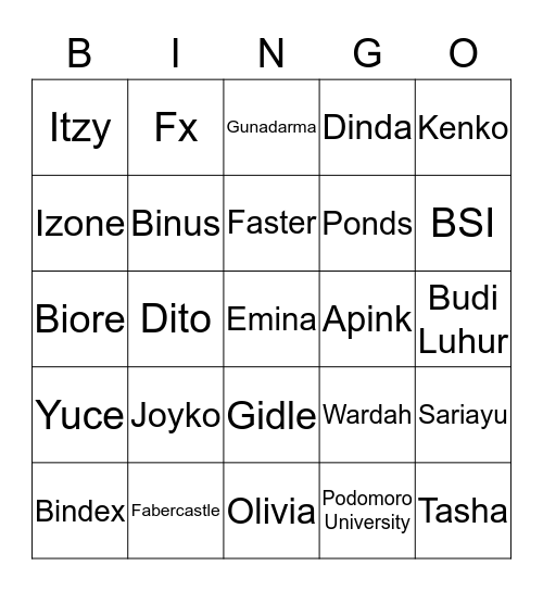 kknTAEYONG Bingo Card