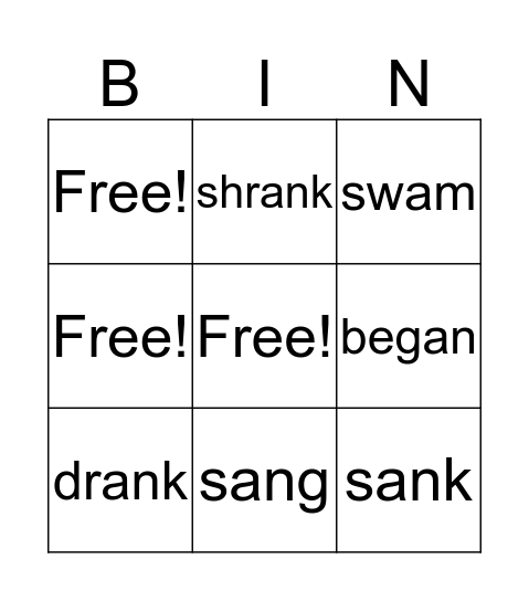 Irregular Verbs: Group 1 Bingo Card