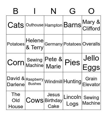 Endres Family Bingo Card