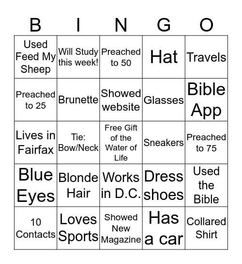 Preaching Bingo Card