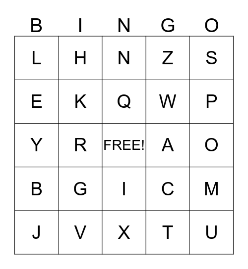 THE ALPHABET Bingo Card