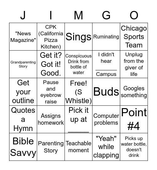 Pastor Jimgo Bingo Card