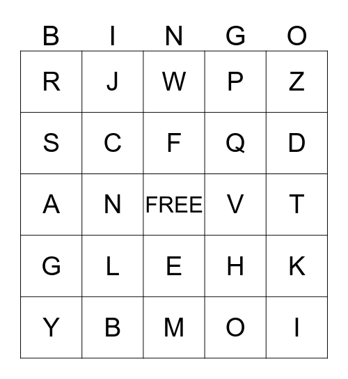 THE ALPHABET Bingo Card