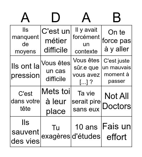 ADAB bingo card Bingo Card