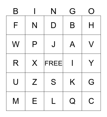 THE ALPHABET Bingo Card