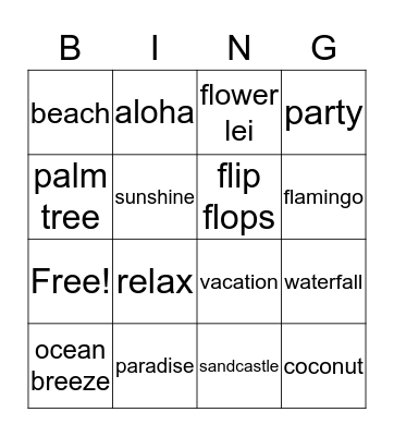 Caetlin's Tropical Bash Bingo Card