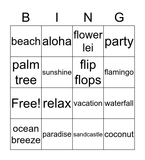 Caetlin's Tropical Bash Bingo Card