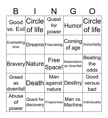 Theme Topics Bingo Card