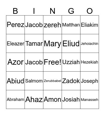 Jesus' Family Bingo Card
