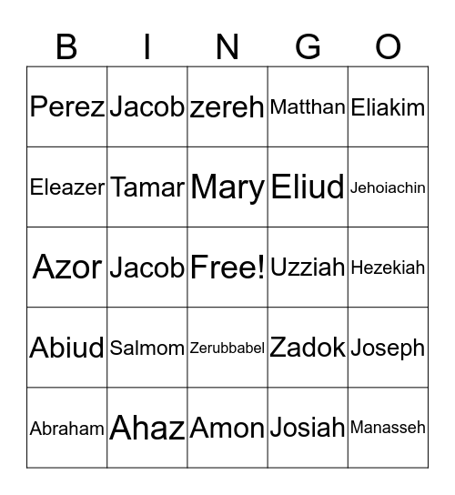 Jesus' Family Bingo Card