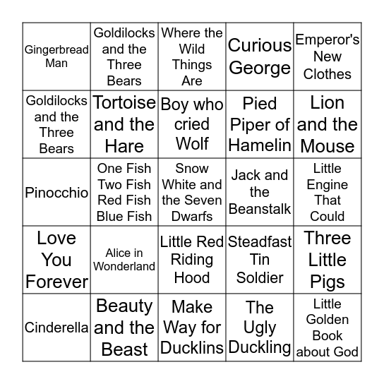 Fairy Tale Bingo Card