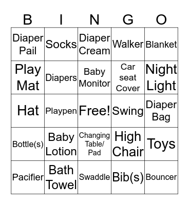 Baby Shower BINGO  Bingo Card