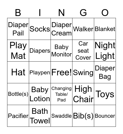 Baby Shower BINGO  Bingo Card