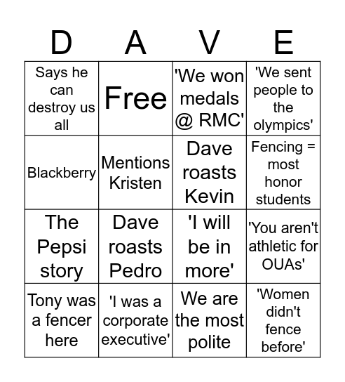 Dave bingo Card