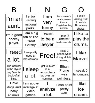 Getting to Know Your Classmates Bingo Card