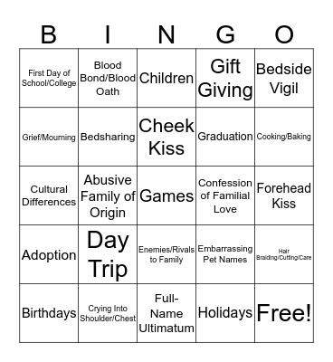 Found Family Bingo Card