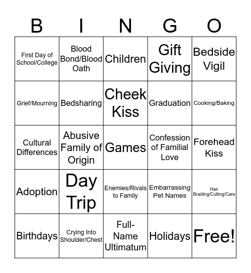 Found Family Bingo Card