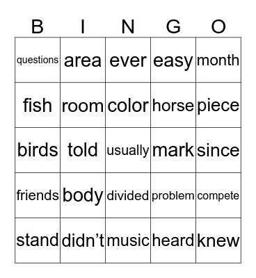Sight Word (Card 1) Bingo Card