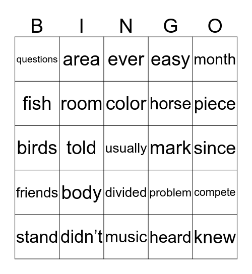 Sight Word (Card 1) Bingo Card
