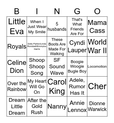 She Sings! Bingo Card