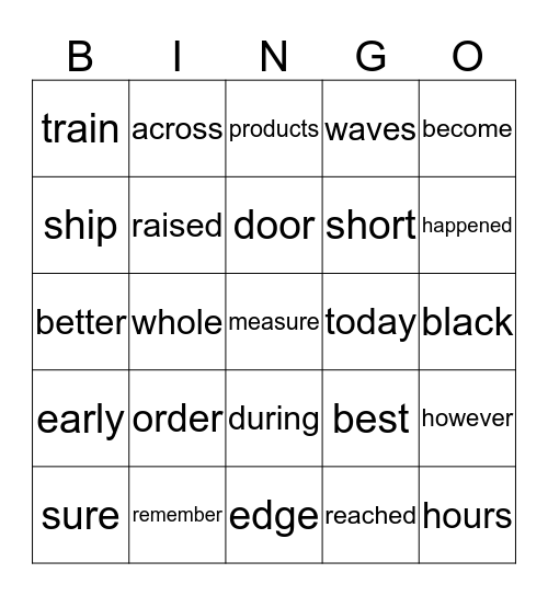 Sight Word (Card 2) Bingo Card