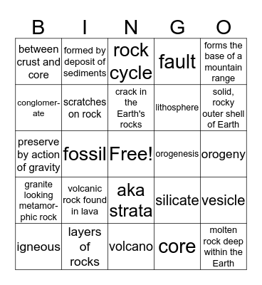 Rock & Minerals Bingo Card